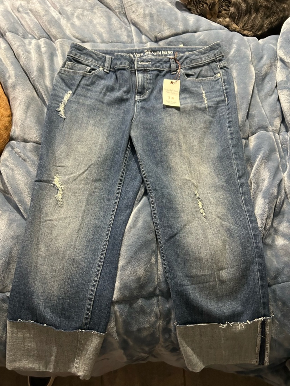 Simply Vera Mid-Wash Distressed Women’s Jeans with Cuffed Hem